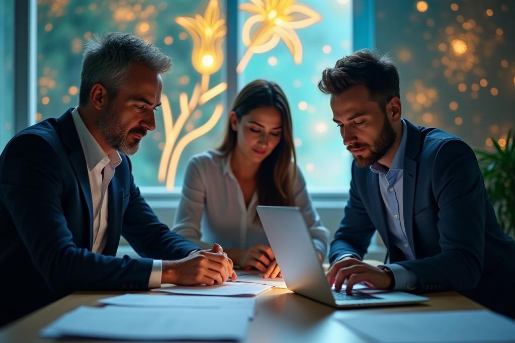 Fondatori di Giglio Grow che collaborano, sullo sfondo un'illustrazione astratta di crescita digitale con elementi che richiamano la Sicilia, come un giglio stilizzato